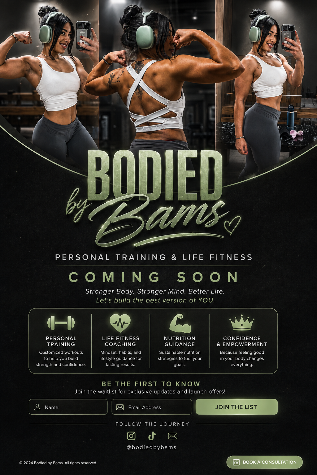 Bodied by Bams coming soon fitness promotional artwork